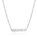 Silver stainless steel NK chain necklace with Aquarius zodiac pendant on white background - Steel Aquarius