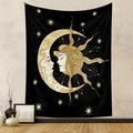 Detail of artistic black tapestry with sun and moon pattern hanging on a gray room wall - 73*95CM / Sun and Moon (Brushed)