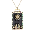 Gold tarot card pendant necklace with The Moon XVII design and zircon sun dog motif - The Moon-Black