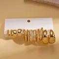 Golden 6-pair earring set featuring textured hoops and studs on display card - 6 Pairs Earrings Set / Stainless Steel Post - Gold