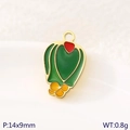 Golden cactus enamel pendant with green and red accents for DIY jewelry, 14x9mm - Stylized Leaf Style (KLJ10796-ZLA)