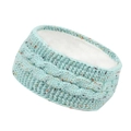 Close-up of mint green knitted winter headband featuring soft white faux fleece lining detail - Light Green with Confetti