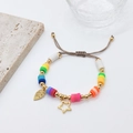 Bohemian multilayered colorful clay bead bracelet with gold charms and braided cord - Colorful Polymer Clay Star Leaf Style (RTS220038A)
