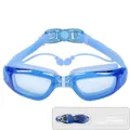 Blue professional swimming goggles with integrated silicone earplugs and case - Transparent Blue