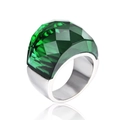 Silver wide band ring featuring a large faceted dark green crystal stone centerpiece - Green Steel (KR31895-K)