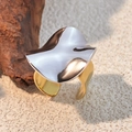 Two-tone stainless steel ring with 18k gold band and irregular silver wave top - Irregular Wave - Gold Silver Two-Tone
