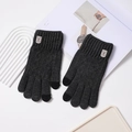 Guantes de punto gris oscuro para invierno táctiles con logotipo de ciervo sobre blanco - Talla única / gris oscuro
