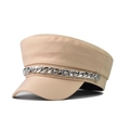 Detail of beige newsboy hat featuring sparkling rhinestone silver chain and metal buttons - L(58-60cm) / Beige