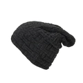 Winter dark grey slouchy beanie hat featuring a thick basket weave knitted texture - Basket Weave Fleece Lined / Black