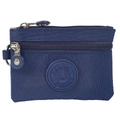 Navy blue nylon mini coin purse with double zippers and a metal keyring attachment - Dark Blue