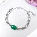 Pulsera de cadena de acero inoxidable plateado con cuenta de ágata verde y ajustable - Verde