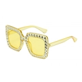 Square yellow transparent sunglasses with sparkling rhinestones and crystal decorations - Transparent Yellow Frame Yellow Lens