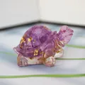 Purple crystal turtle figurine with gold foil accents for home or fish tank decor - Lavender + Gold Foil