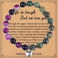Pink zebra stone 8mm beaded bracelet with silver heart charm on vintage card - Style 01 (With Card/Mixed Stones)