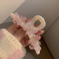 Pinza de mariposa rosa gelatina con tela crema y alas con efecto brillante - Pinza de Mariposa Rosa