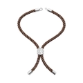 Pulsera de cordón trenzado marrón con deslizador plateado con patrón de hojas y gancho - Pulsera: 15