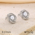 French style silver stainless steel stud earring with grey pearl, size 17mm and 6.5g - Silver Spiral Grey Pearl Style / Silver