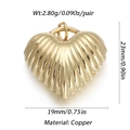 Golden heart-shaped copper shell pendant charm with engraved texture and size markings - Ysn023-05 / 18K Gold