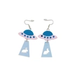 Quirky acrylic UFO and white rabbit silhouette drop earrings with colorful finish - UFO Abducting Rabbit Style(14C128)