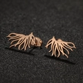 Elegant 18K gold-plated stainless steel tree branch stud earrings on black background - Rose Gold
