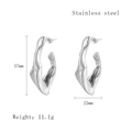 Irregular silver C-shaped stainless steel earrings with size and weight dimensions - Silver Style (LE3529)