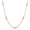 Collier minimaliste en acier titane plaqué or avec élégantes perles tubes roses - Chaîne Dorée Perle Rose (KN232212-Z)