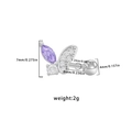 Detail of purple butterfly zircon stud with 1.2mm needle size and 7mm height dimensions - Purple Butterfly Style