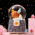 Luminous crystal ball with brown bear and white duck in a stone base music box - K016-Stone/White Duck