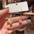 Elegant gold drop earrings featuring white cat's eye stone beads and delicate long chains - 35# Gold Hash Cat Eye Earrings