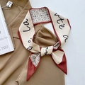 Elegant skinny silk scarf with burgundy and cream geometric pattern and letter print - Caramel Geometric Letters