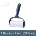Blue lint roller set including one plastic handle and one 50-sheet sticky refill roll - Navy Blue (1 Handle + 1 Roll - 50 Sheets)