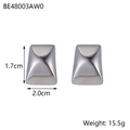 Minimalist silver stainless steel geometric earrings with high polish 1.7cm x 2.0cm - Faceted Rectangular Stud Earrings (BE48003AW0)