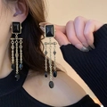 Boucles d'oreilles franges vintage en métal doré avec gemmes noires et perles - 34# Boucles d'oreilles gland ovale carré noir doré (aiguille en argent)