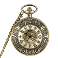 Detailed close-up of vintage bronze pocket watch with hollow gear movement and embossed cover - P850/Bronze Hollow Gear
