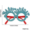 Blue glitter Happy Birthday party glasses with red temples and detailed size measurements - Blue Birthday Letter Star Style