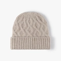 Winter striped jacquard knit beanie in oatmeal beige featuring a ribbed cuff and cozy texture - One Size / Khaki (24B043)