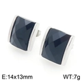 Square black faceted glass earrings with silver base measuring 14x13mm and 7g weight - Silver/Black (KE119094-GC)