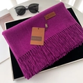 Magenta cashmere-feel scarf with long tassels and premium leather brand label - 52# Dark Purple