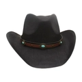Black western cowboy hat with brown leather band and turquoise stone accents - Black (Blue Turquoise)