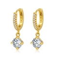 Elegant gold S925 sterling silver hoop earrings set with sparkling white zircon stones - Gold