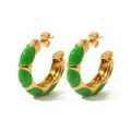 Detail view of 2.7cm green enamel and gold plated stainless steel C-shape hoop earrings - 18K Gold / Fresh Green