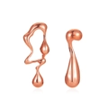 Asymmetric molten lava earrings in rose gold finish with fluid metal texture - Rose Gold Liquid Stud