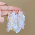 Handcrafted white and yellow cluster flower stud earrings for a fresh summer look - 73# 925 Sterling Silver Earring Post-White-Clustered 3D Flowers (HE24970)