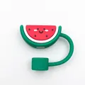 Watermelon fruit silicone straw cover cap with smiley face pattern and dust plug - Smiling Watermelon