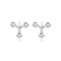 Silver geometric stud earrings with three round clear zircons in a Y-shaped setting - Platinum Plated White Zirconia (E2399)