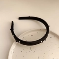 Elegant black headband with white polka dots on a ceramic plate, slim hair accessory - Black