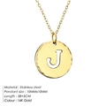 Gold stainless steel necklace featuring a 10mm hollow round J letter pendant and 14K finish - Letter J (J-14K Gold)