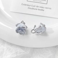 Macro shot of silver edged white and blue enamel rose flower charms for DIY jewelry making - White Rose / #4 Single Price