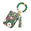 Grünes Kartenetui mit Blumenmuster, Silikonperlen-Armband und Quasten-Schlüsselanhänger - Grün