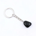 Irregular black natural agate stone keychain with polished silver metal ring and chain - Black Agate
